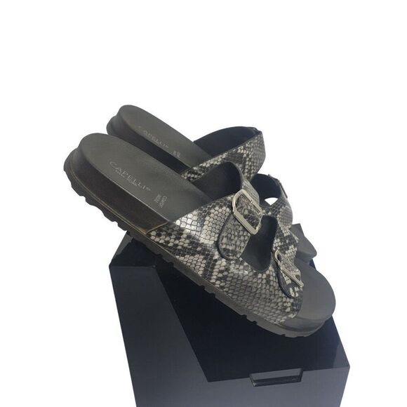 Women's Double Buckle Sandals Snake Print Slide Sandals Size 9 Black & Gray NEW - Picture 3 of 6